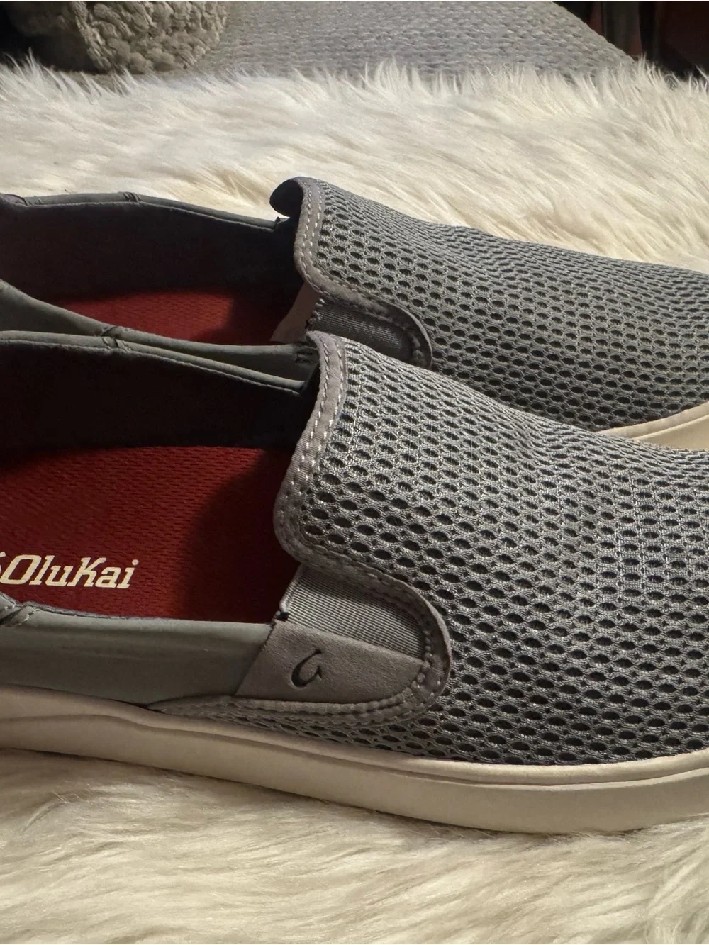 OluKai grey and White Men's Slip-On Loafers